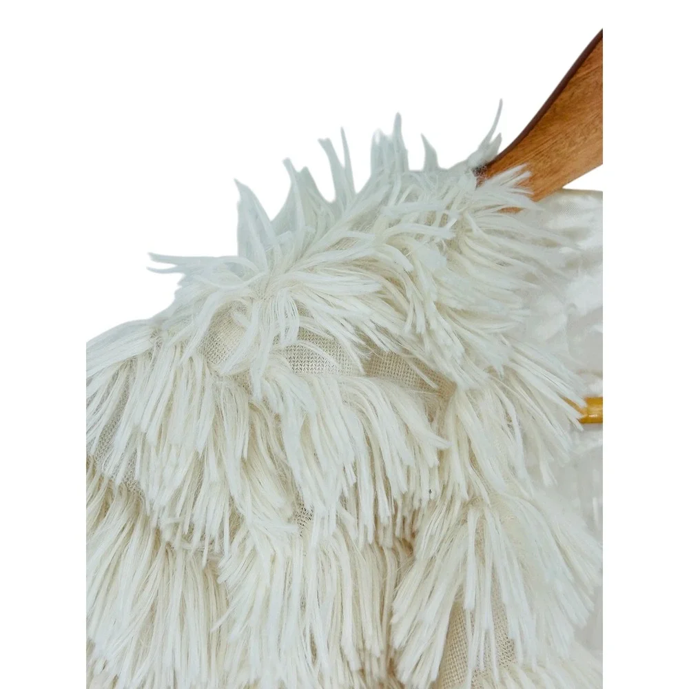 Hot‎ & Delicious Shag Faux Fur Fringe Jacket Cream Small